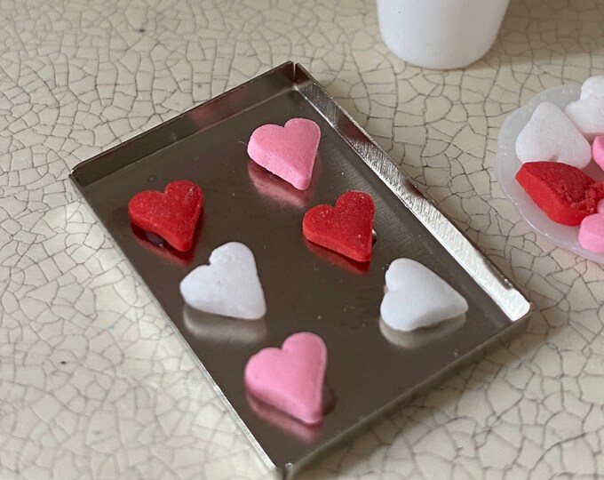 Miniature Valentine Heart Cookies on Tray, Mini Cookies on Baking Sheet, Dollhouse Miniature, 1:12 Scale, Mini Food, Holiday Decor