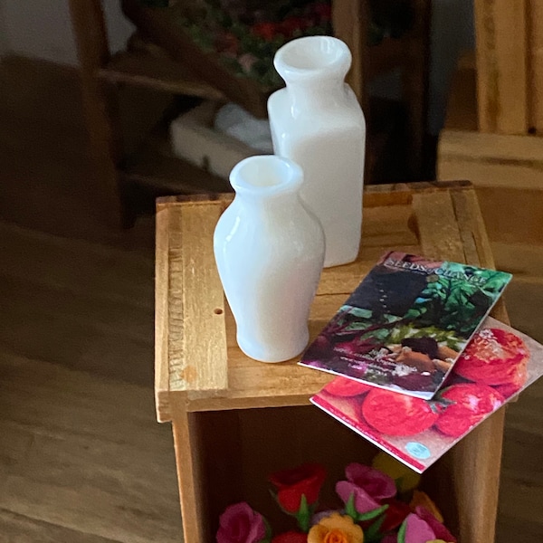 Miniature Vases, White Ceramic Vase Set 2 Pieces, Dollhouse Miniatures, 1:12 Scale, Mini Flower Vase, Dollhouse Decor, Accessories