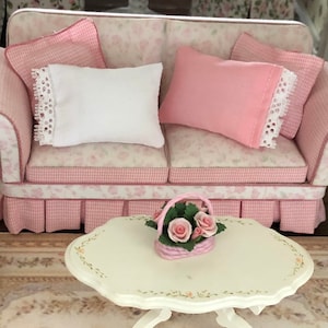 Dollhouse Miniature Fabric Bed Pillow in Pink with Lace ~ IM65236P 