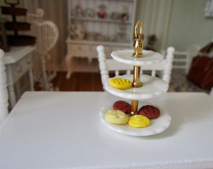 Miniature Dessert Three Tiered Server, Mini Ceramic Tiered Server, Style #73, Dollhouse Miniature, 1:12 Scale, Dollhouse Decor, Accessory