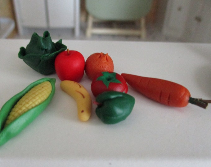 Miniature Fruits And Vegetables Set, Mini Produce, 8 Piece Set, Dollhouse Miniature 1:12 Scale, Mini Food, Dollhouse Accessories, Decor