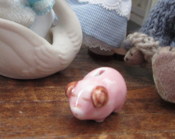 Miniature Piggy Bank, Mini Pink Ceramic Piggy Bank, Style #68, Dollhouse Miniature, 1:12 Scale, Dollhouse Decor, Accessory, Crafts