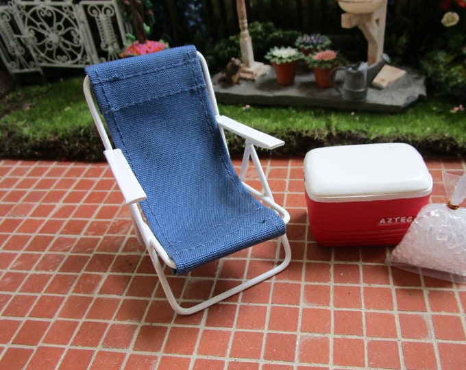 Mini Lawn Chair, Mini Fabric Metal Outdoor Style Chair, style #68, Dollhouse Miniature, Mini Chair