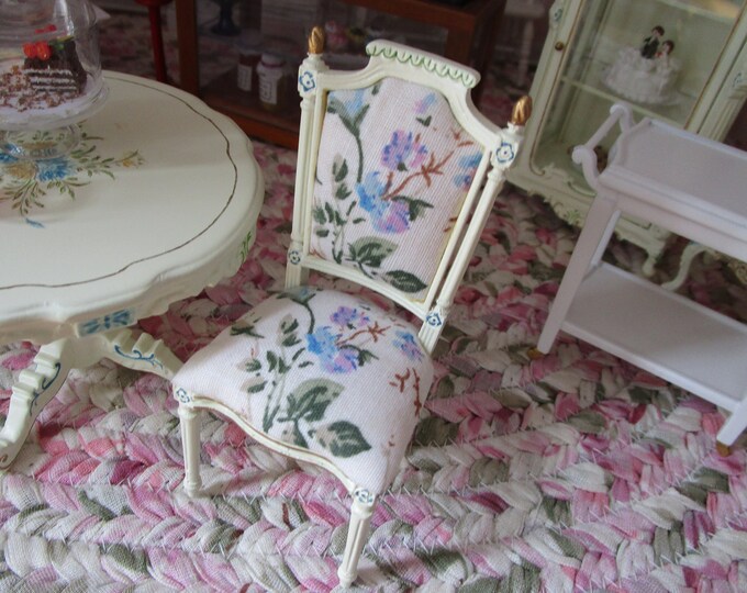 Miniature JBM Side Chair, Mini Empire Style Floral Fabric Side Chair, Style #09, Dollhouse Miniature, 1:12 Scale, Dining Side Chair