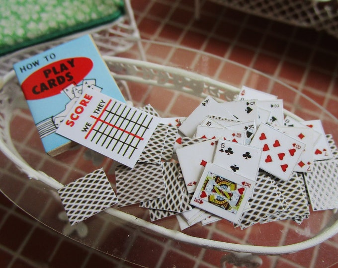 Miniature Playing Cards With Score Sheet And How To Book, Style #54,  Dollhouse Miniature, 1:12 Scale, Dollhouse Decor, Accessory