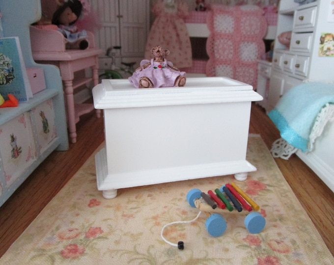 Miniature Blanket Chest Toy Box, Mini White Wood Chest, Style #32, Dollhouse Miniature Furniture, 1:12 Scale, Dollhouse Decor