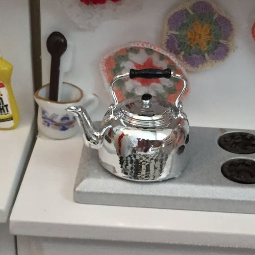 Miniature Silver Tea Kettle Dollhouse Miniature 112 Scale Etsy