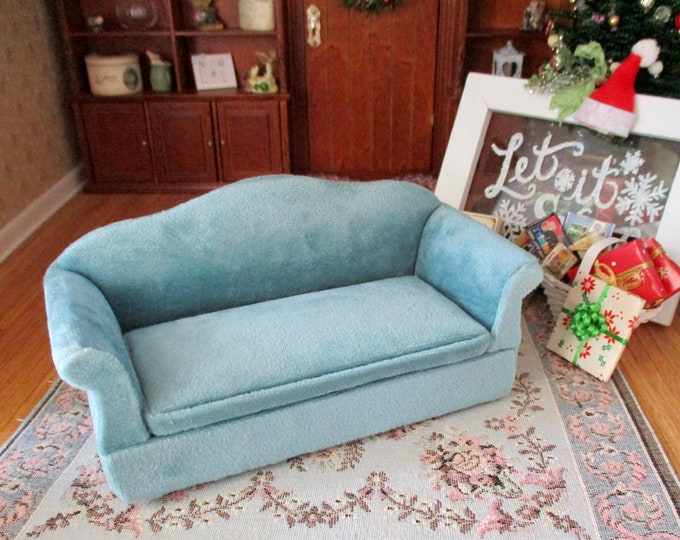 Miniature Sofa, Mini Soft Teal Sofa Couch, Dollhouse Miniature Furniture, Style #22,  1:12 Scale, Dollhouse Furniture