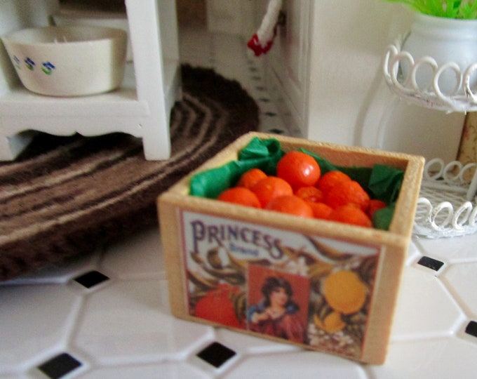 Miniature Oranges, Mini Wood Orange Crate, Style 58, Dollhouse Miniature, 1:12 Scale, Dollhouse Decor, Accessory, Mini Food