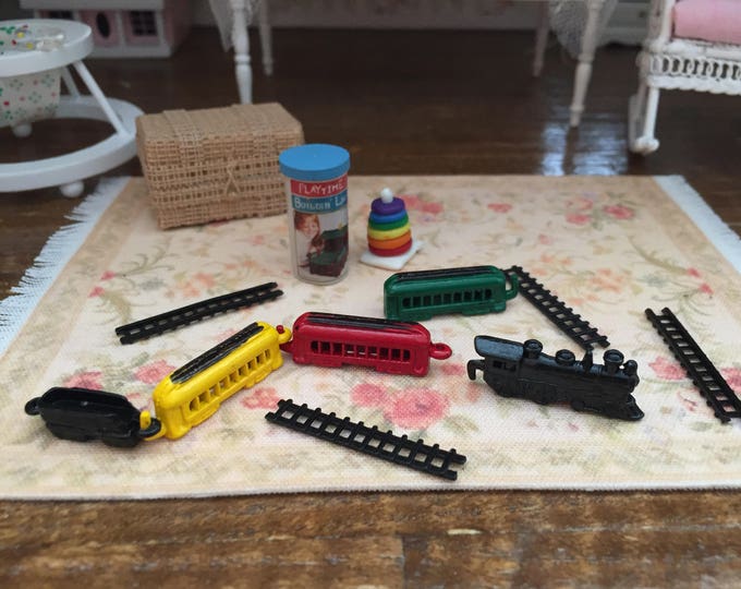 Miniature Train Set, Metal Mini Train With Tracks, Dollhouse Miniature, 9 Piece Set, Dollhouse Accessory, Decor, Topper, Crafts