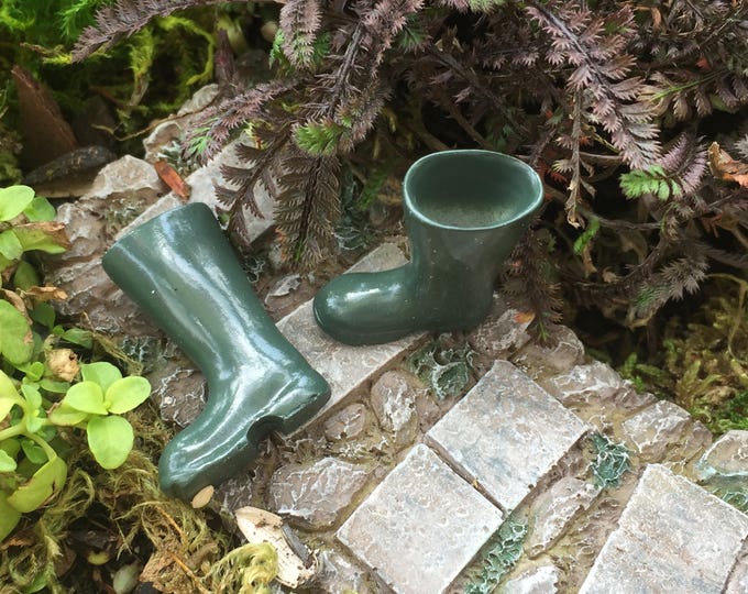 Miniature Green Rubber Boots, Dollhouse Miniature, 1:12 Scale, Wellies, Rain Boots, Galoshes, Dollhouse Accessory, Decor, Mini Garden