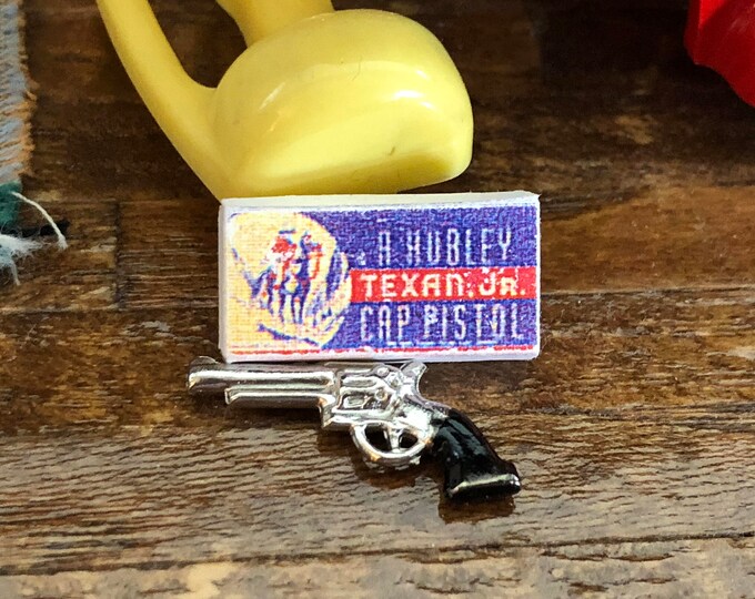 Miniature Toy Gun With Box, Mini Cap Pistol Reproduction, Dollhouse