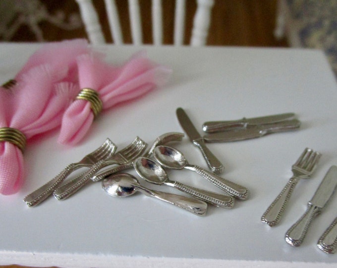 Miniature Silverware Set, 12 Piece Flatware, Style 37, Mini Cutlery