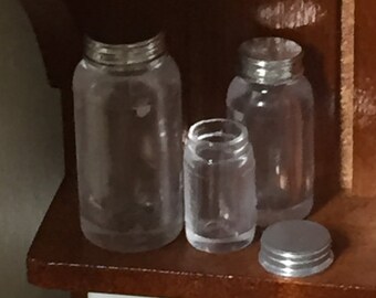 Miniature Canning Jars, Mini Jar Set with Removable Lids,  Dollhouse Miniature, 1:12 Scale, Quart and Pint Dollhouse Size Jar Set, Accessory