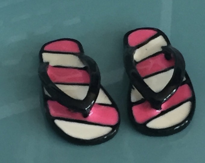 Miniature Flip Flops, Pink and White Stripe Flip Flop Shoes, Sandals, Dollhouse Miniature, 1:12 Scale, Accessories, Decor, Mini Shoes