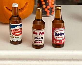 5 Blank Brown Liquor Bottle Bottles 1:12 Customize Alcohol Dollhouse Miniatures