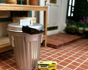 Dollhouse Miniature Trash Garbage Can Stainless Steel with Flip Lid ~ IM66014