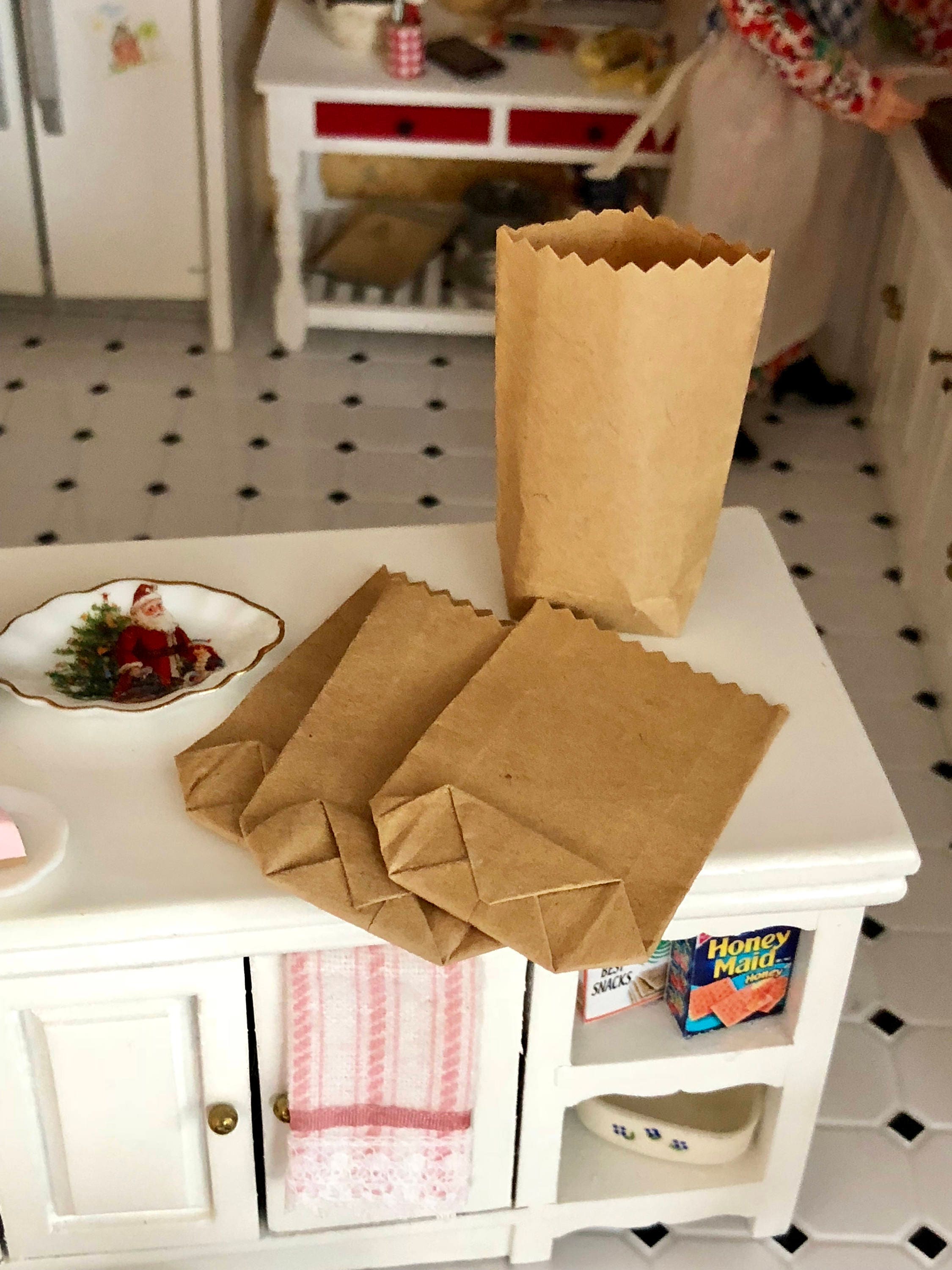 Miniature Bags, Tiny Kraft Bags, Dollhouse Grocery Bag Size 07
