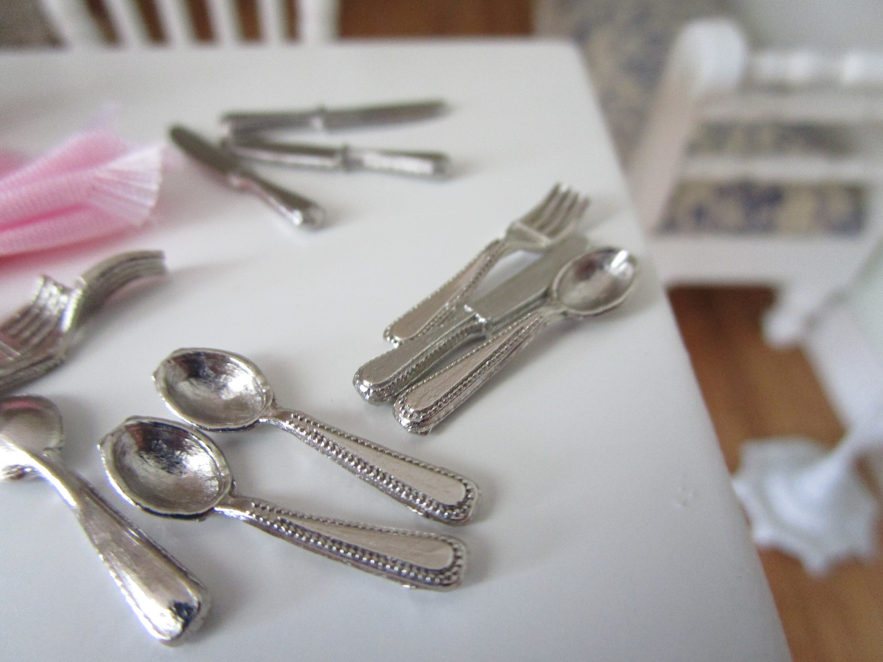Miniature Silverware Set, 12 Piece Flatware, Style 37, Mini Cutlery