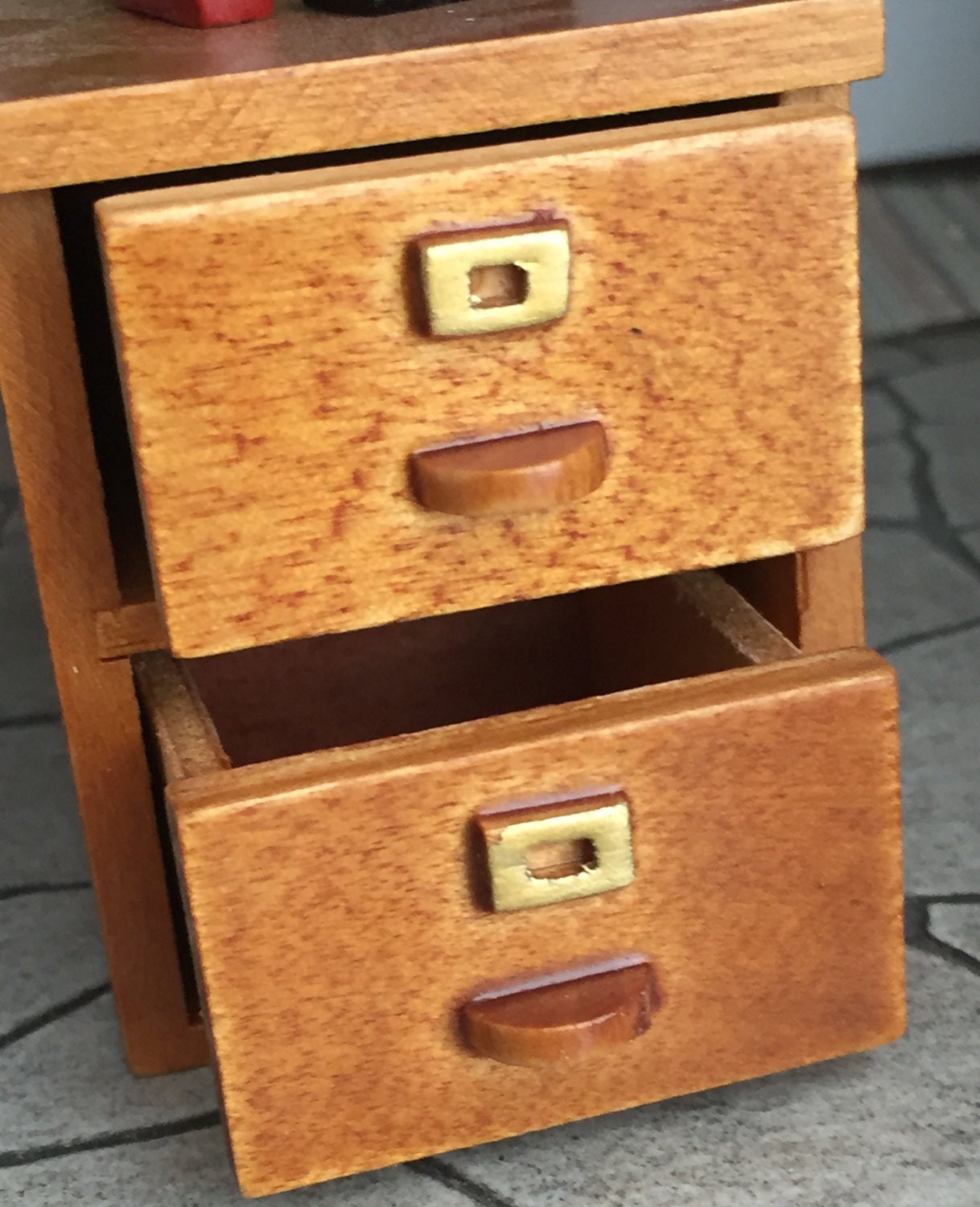 Miniature Filing Walnut, 2 Drawer Dollhouse Miniature