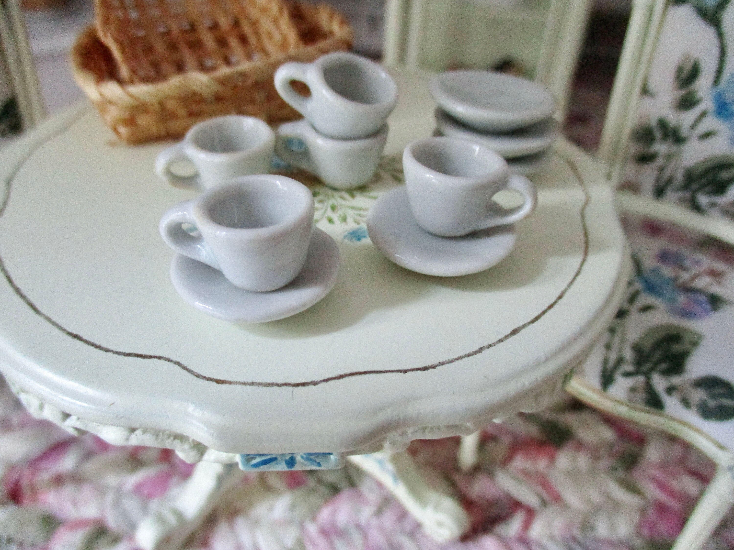 Miniature Cups And Saucer Set, Mini 10 Piece White Ceramic Coffee Cup