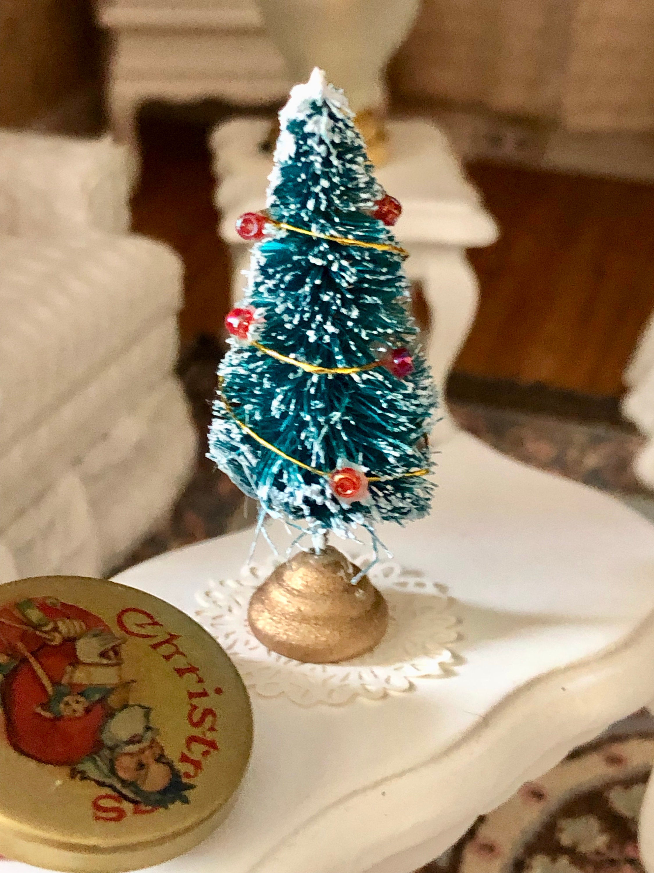 Miniature Christmas Tree, Little Decorated Tree, Dollhouse Miniature, 1