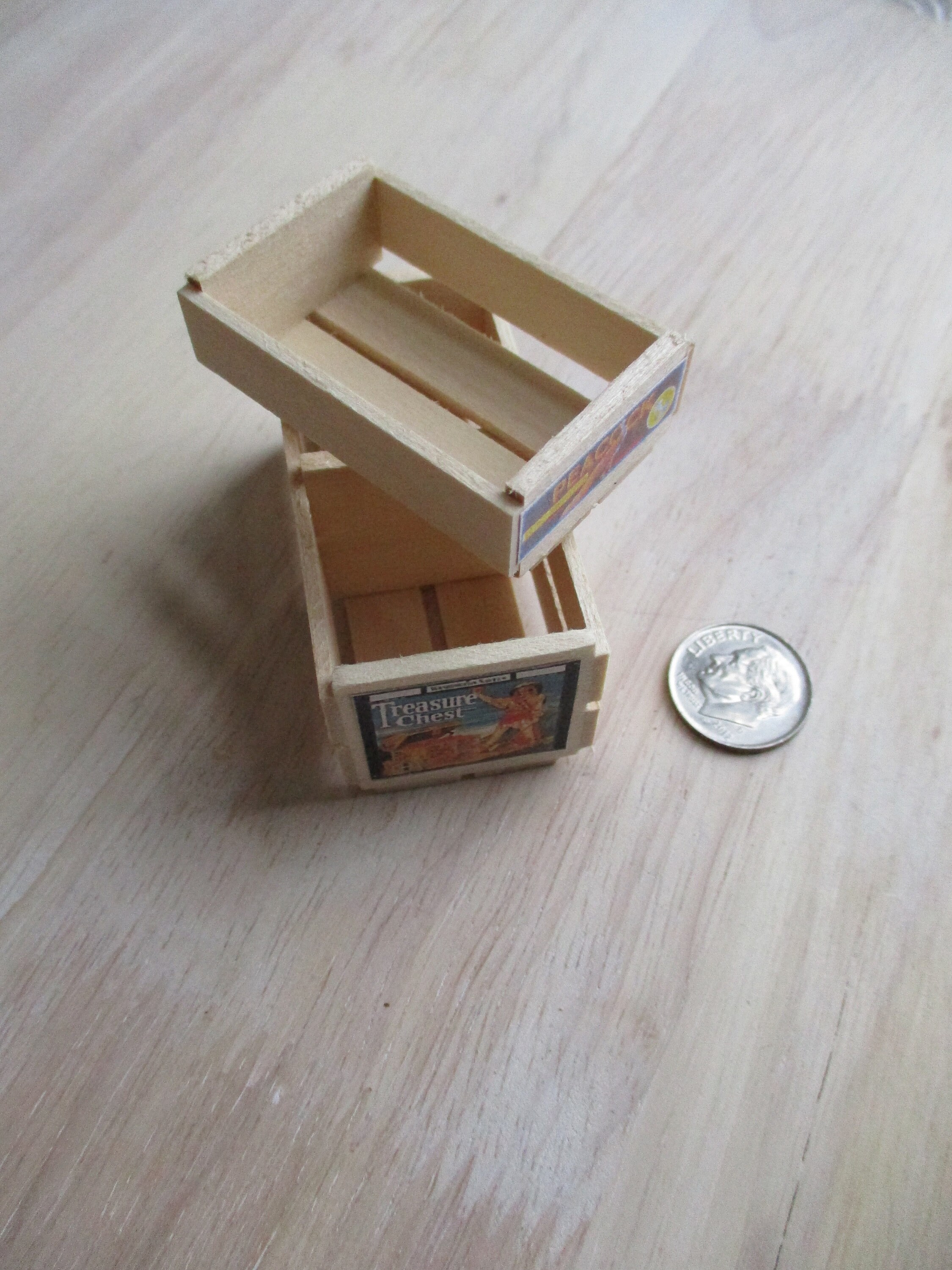 Miniature Wood Crate Set, Mini Crates With Labels, 2 Piece Set, Style