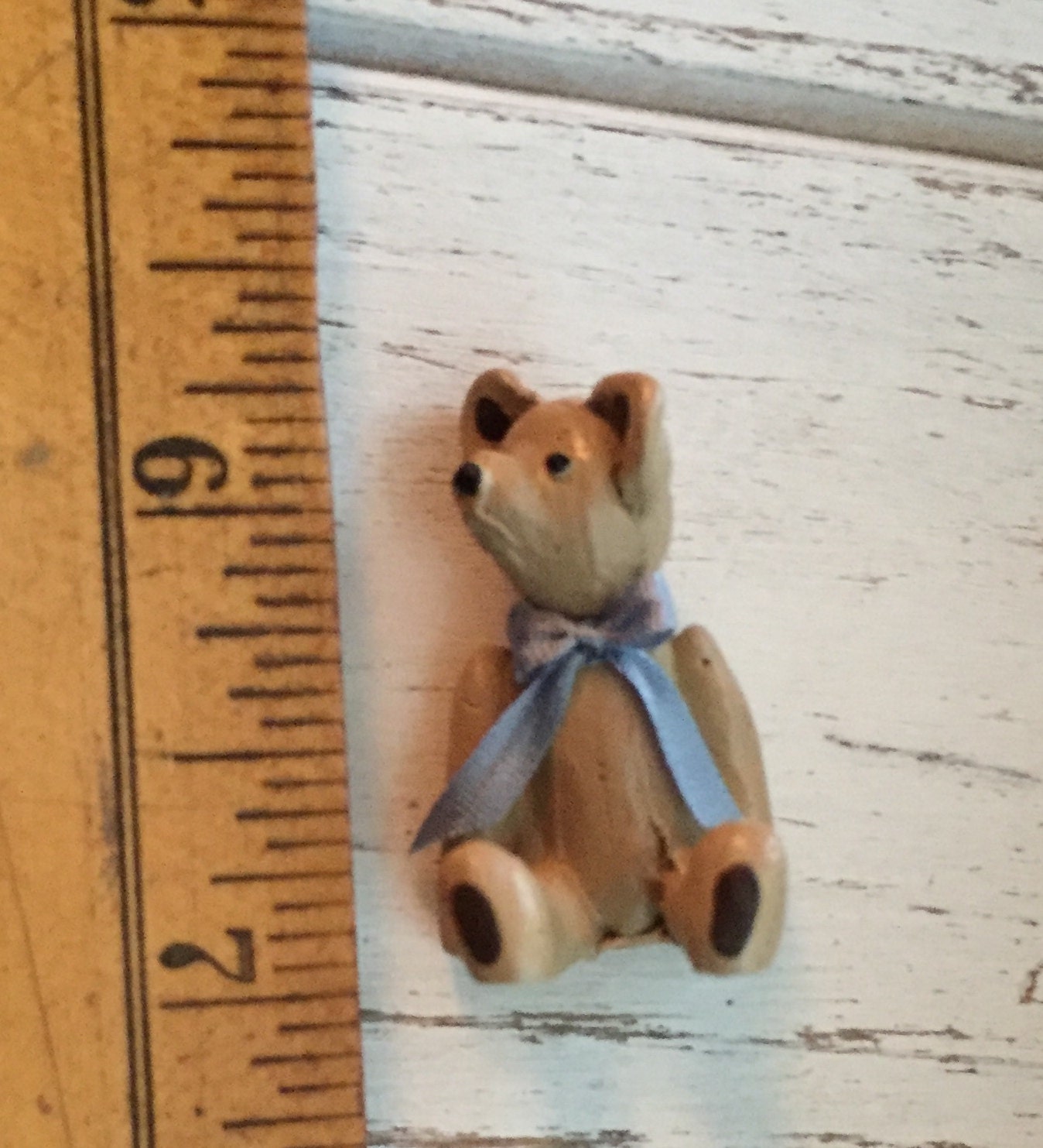 Miniature Teddy Bear with Bow, Dollhouse Miniature, 1:12 Scale, Bear Figurine, Tiny Teddy Bear