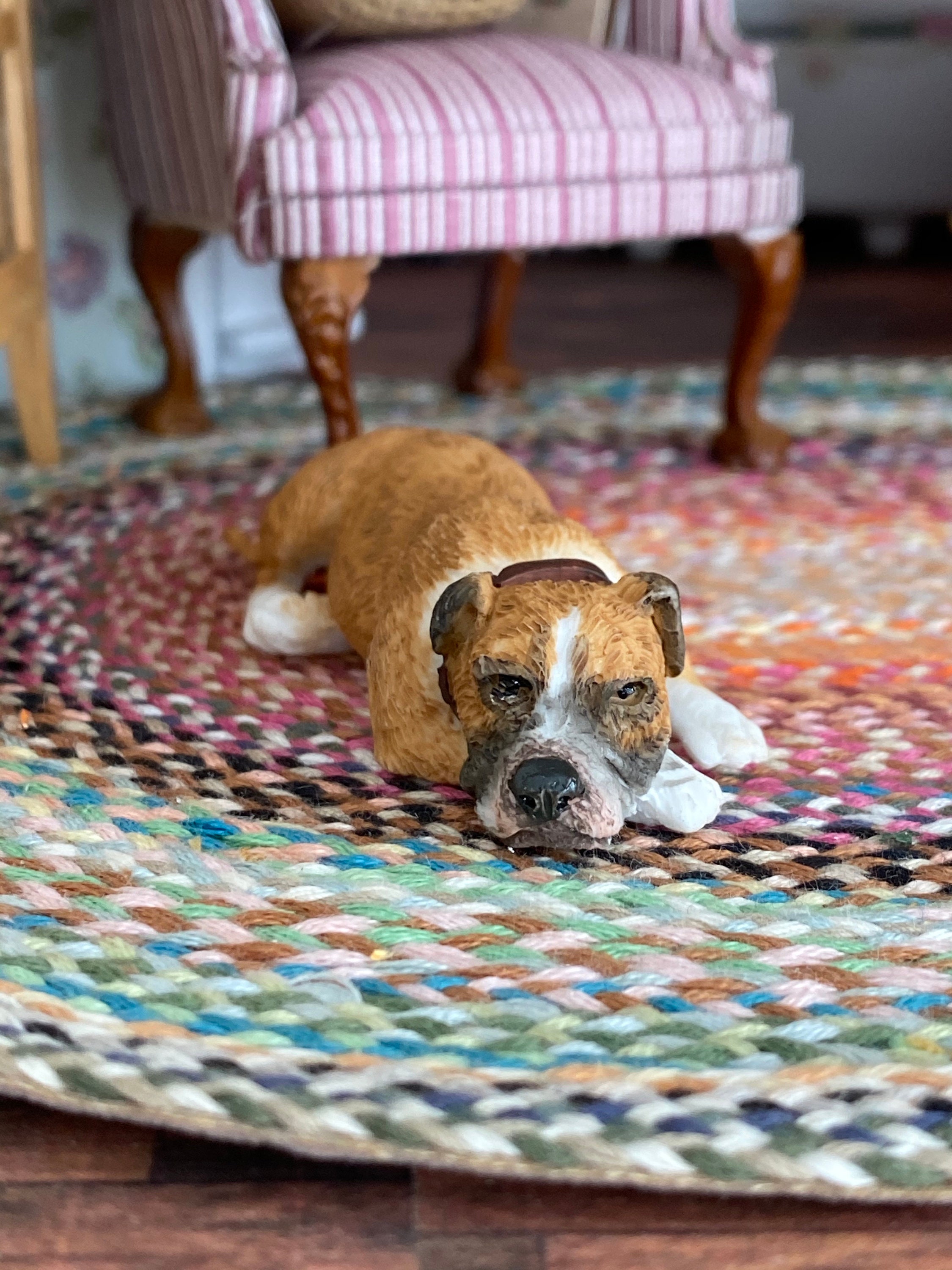 Miniature Dog Figurine, Miniature Boxer, Laying Down, Style 47