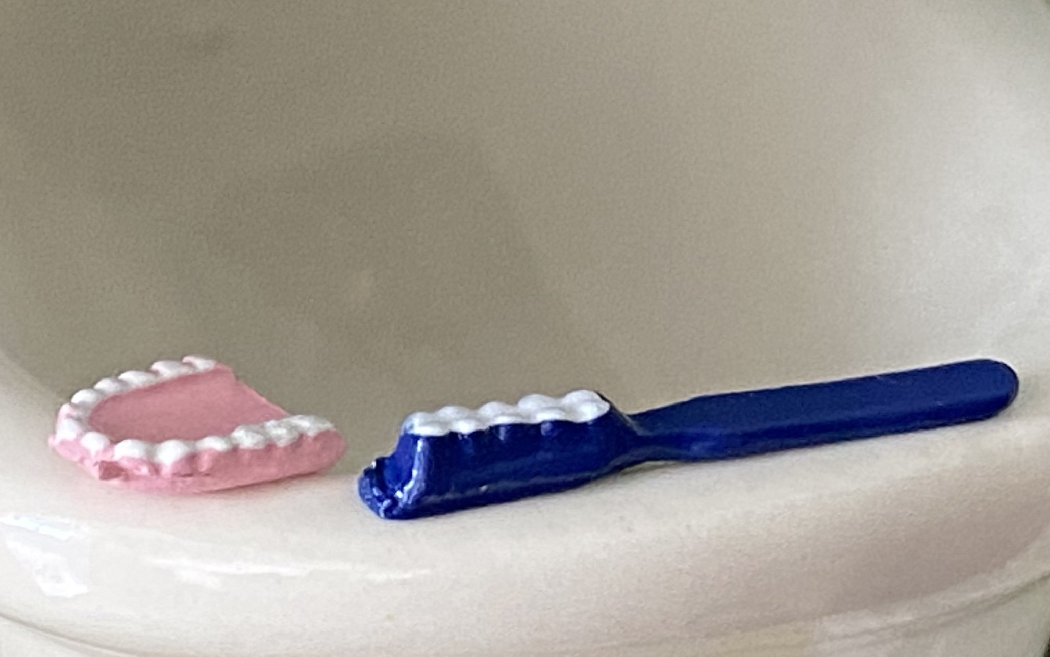 Miniature Toothbrush and Denture Set, 2 Piece Set, Dollhouse Miniature