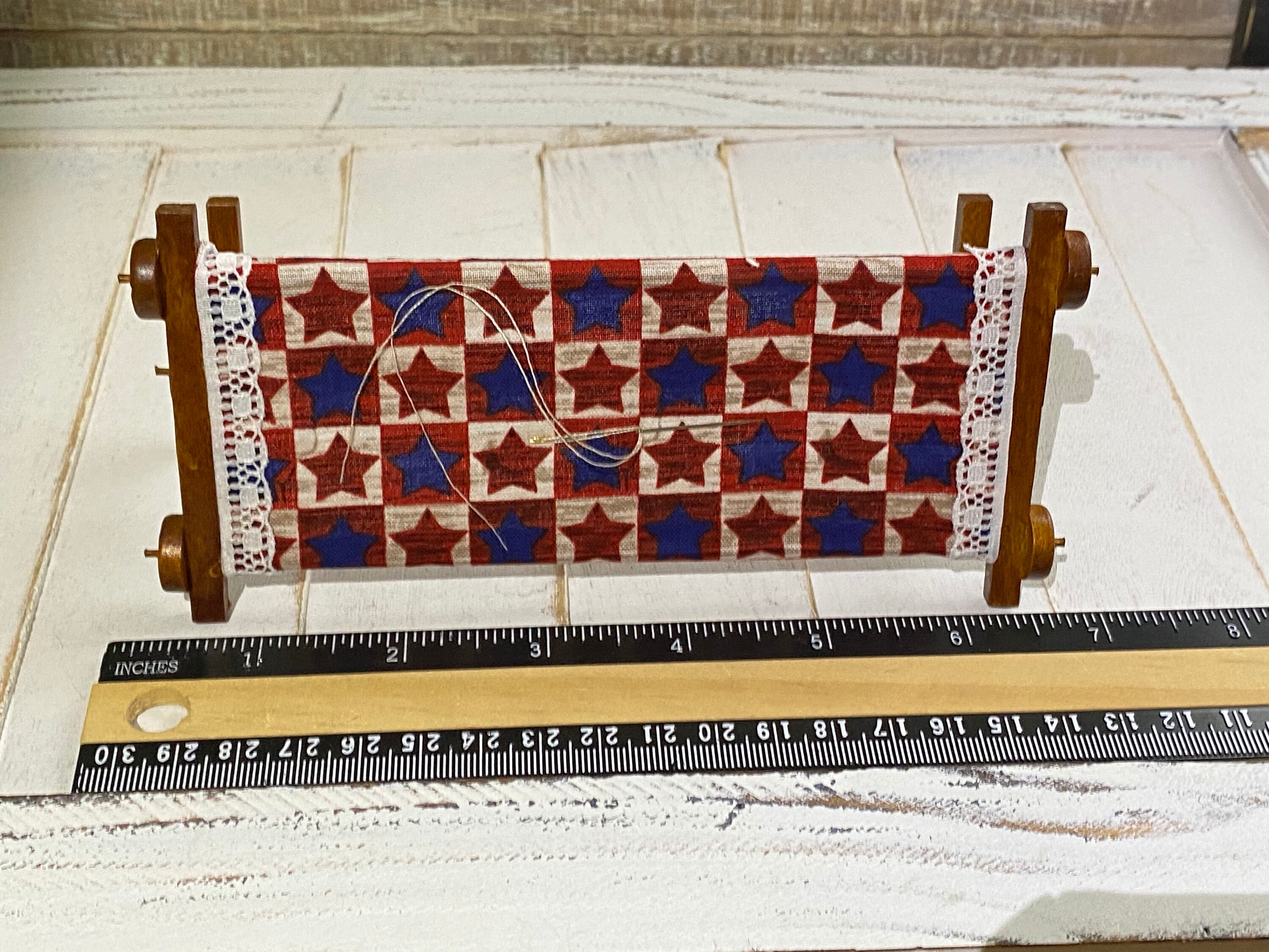 Miniature Quilt Frame, Mini Quilt in Progress, Dollhouse Miniature, 1