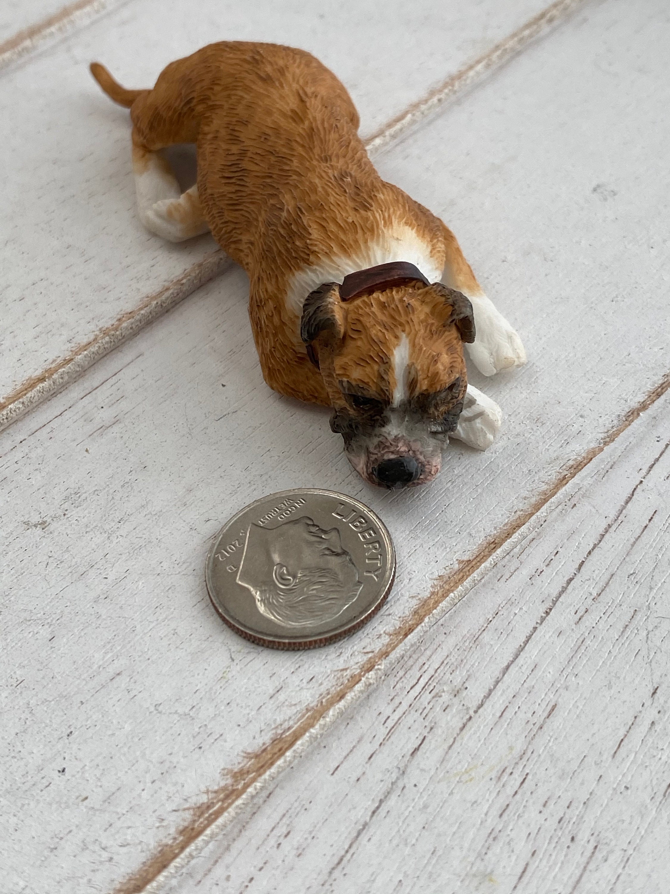 Miniature Dog Figurine, Miniature Boxer, Laying Down, Style 47