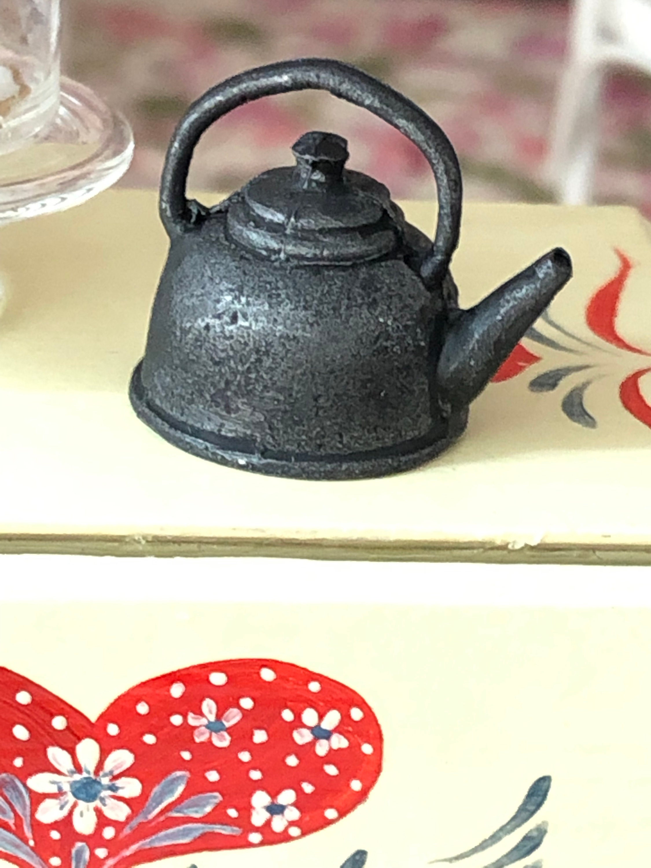 Miniature Tea Kettle, Black Cast Iron Look Tea Pot, Mini Tea