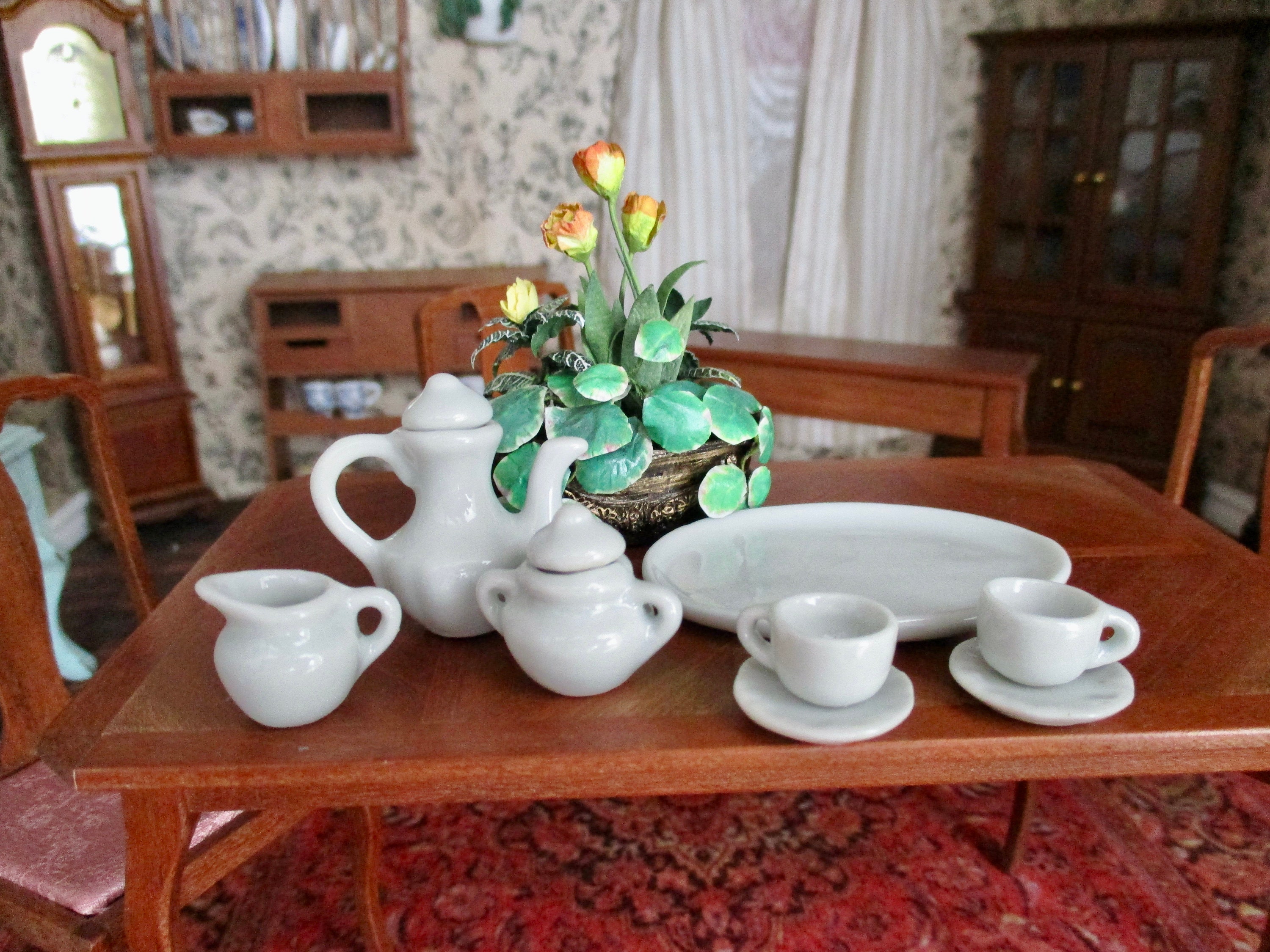 Miniature Tea Set, Mini Tea Set With Tray, 10 Piece Set, Style 57, CLEARANCE Priced, Dollhouse