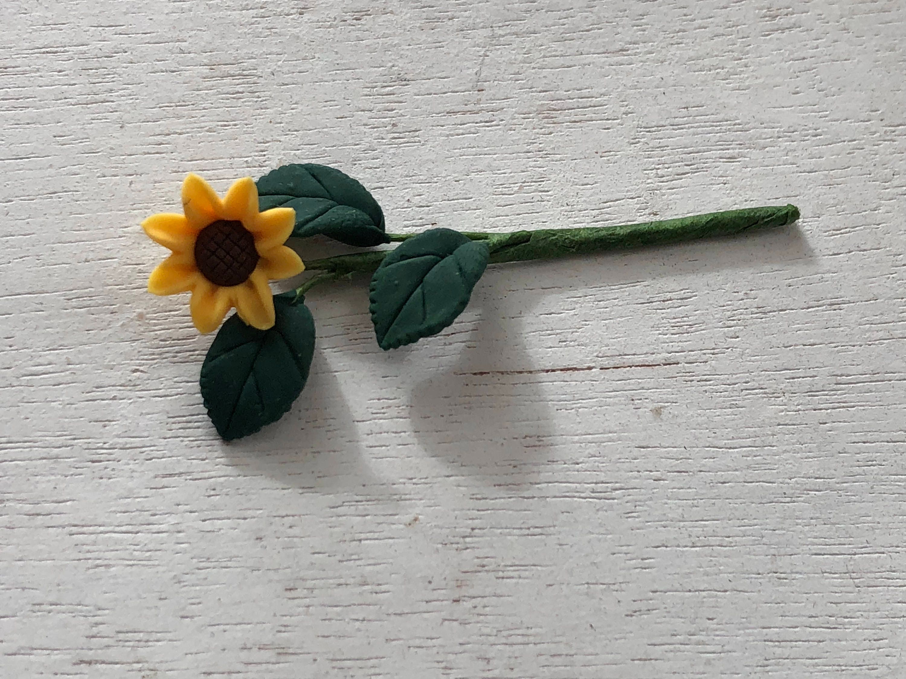 Miniature Sunflower, Single Sunflower With Leaves Stem, Dollhouse
