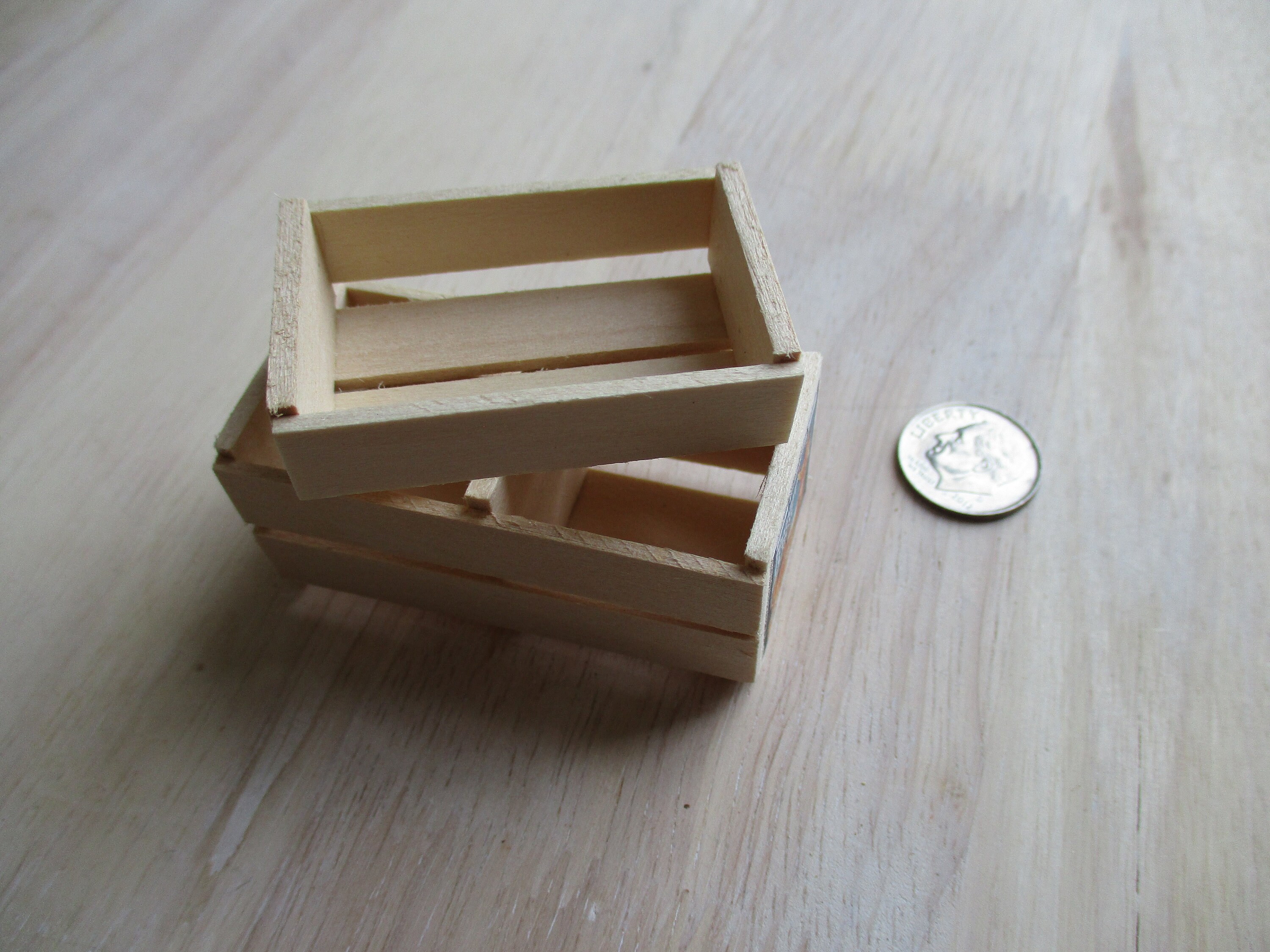 Miniature Wood Crate Set, Mini Crates With Labels, 2 Piece Set, Style