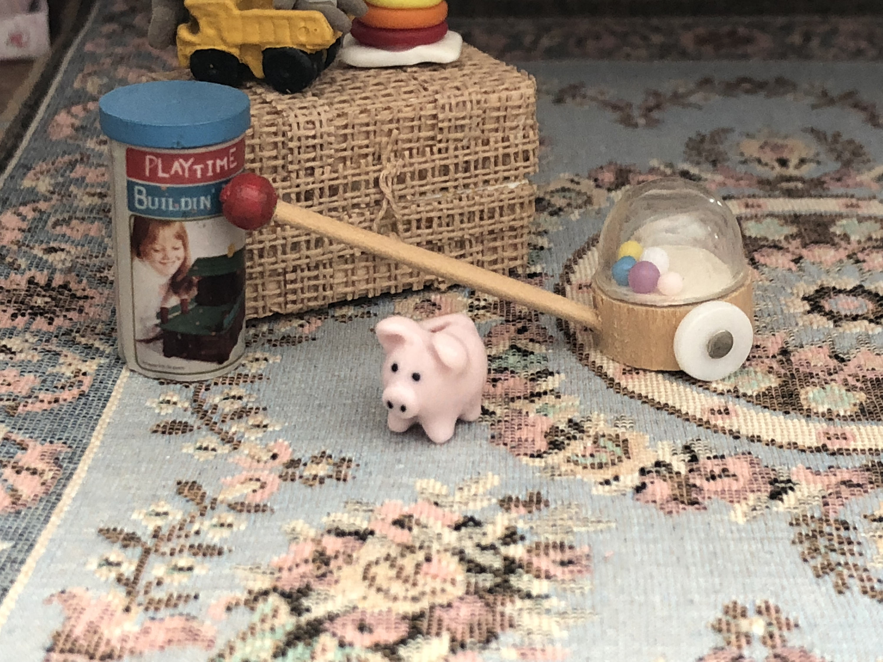 Miniature Piggy Bank, Pink Ceramic Bank, Dollhouse Miniature, 112