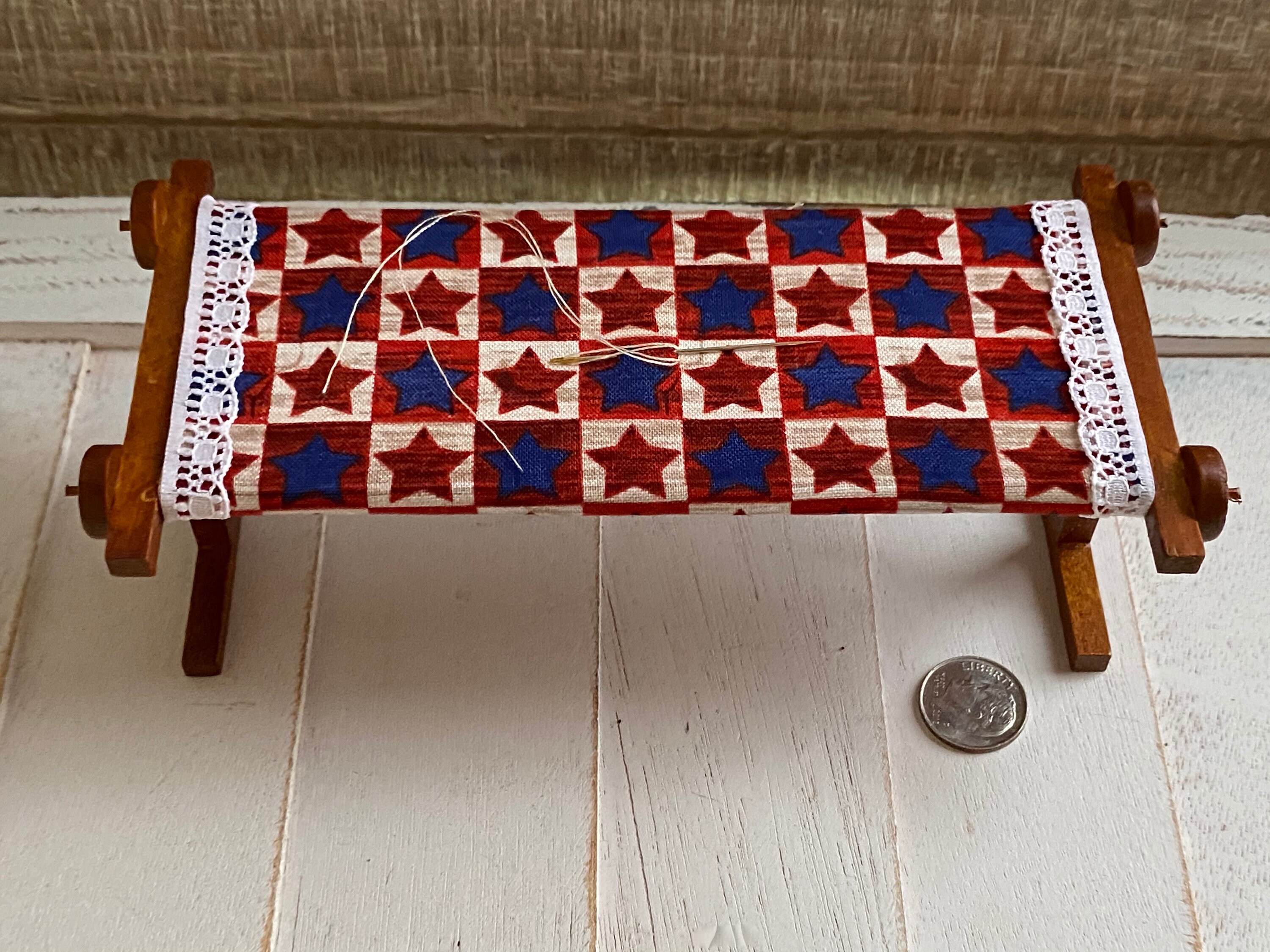 Miniature Quilt Frame, Mini Quilt in Progress, Dollhouse Miniature, 1