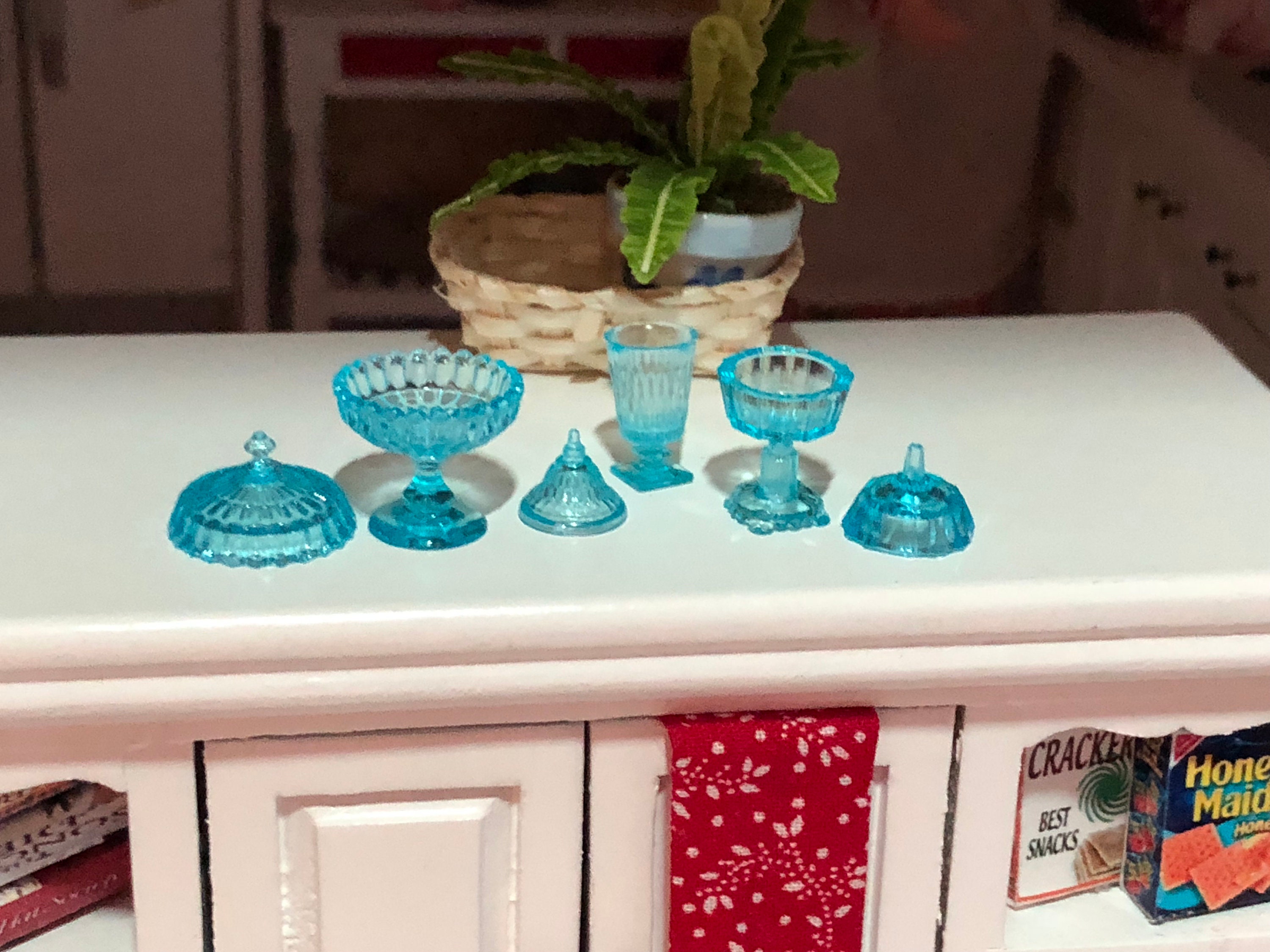Miniature Candy Dish Set, Blue Candy Dishes, Set of 3 With Lids