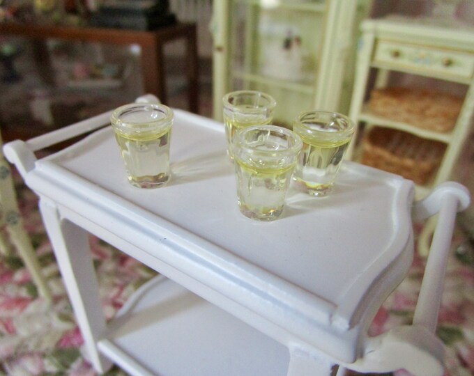 Miniature Filled Water Glasses, 4 Piece Set, Style #78, Mini Glasses, Dollhouse Miniature, 1:12 Scale