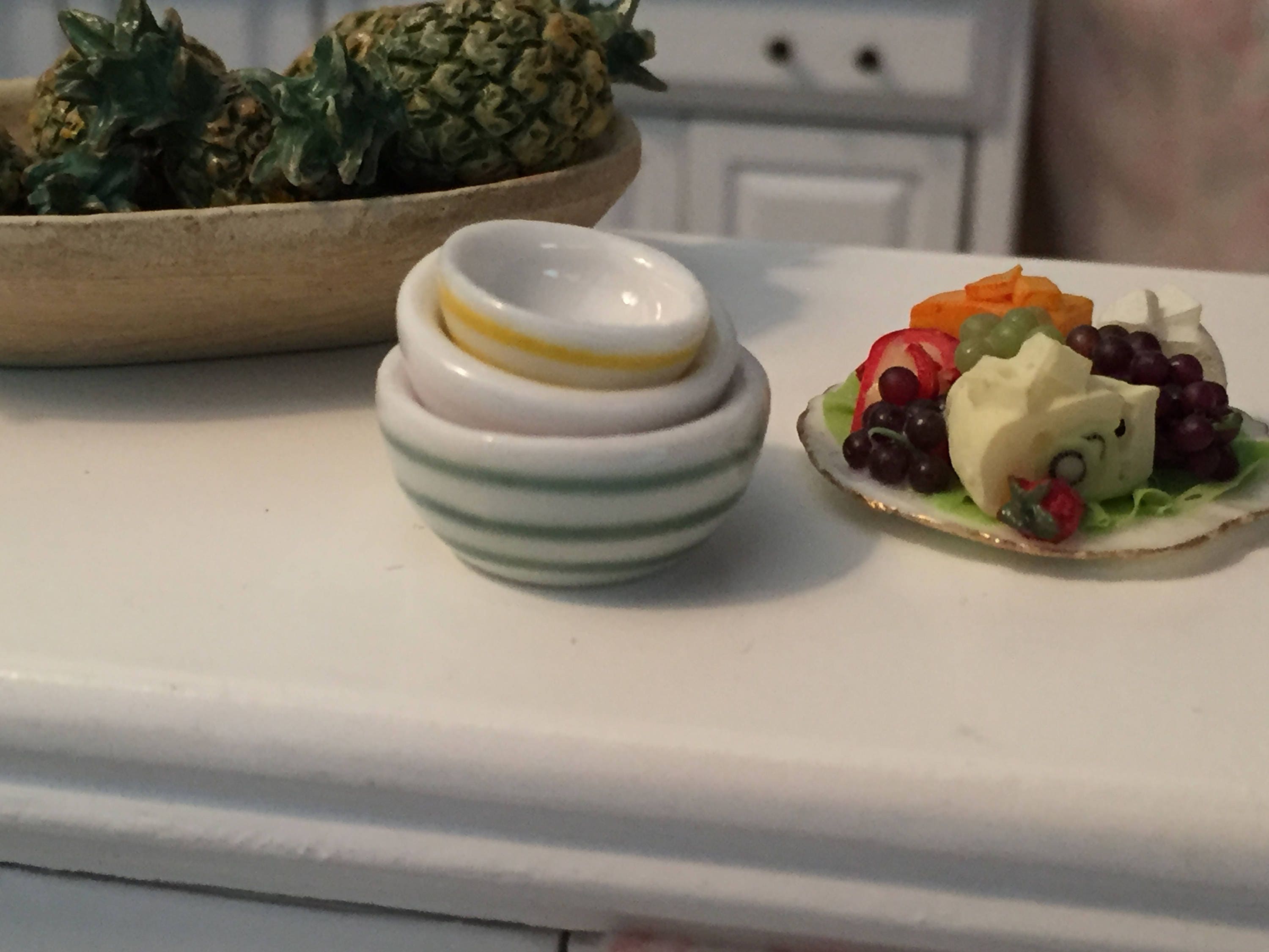Miniature Striped Nesting Bowls, Ceramic Mixing Bowl Set, Dollhouse