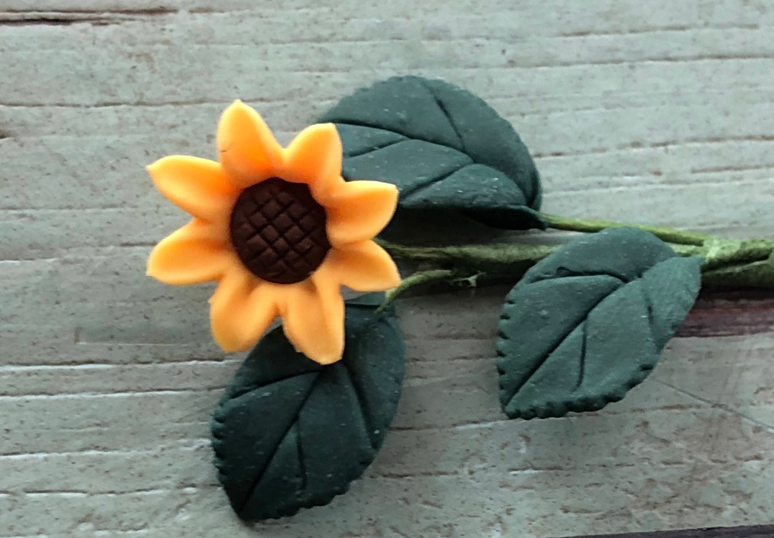 Miniature Sunflower, Single Sunflower With Leaves Stem, Dollhouse