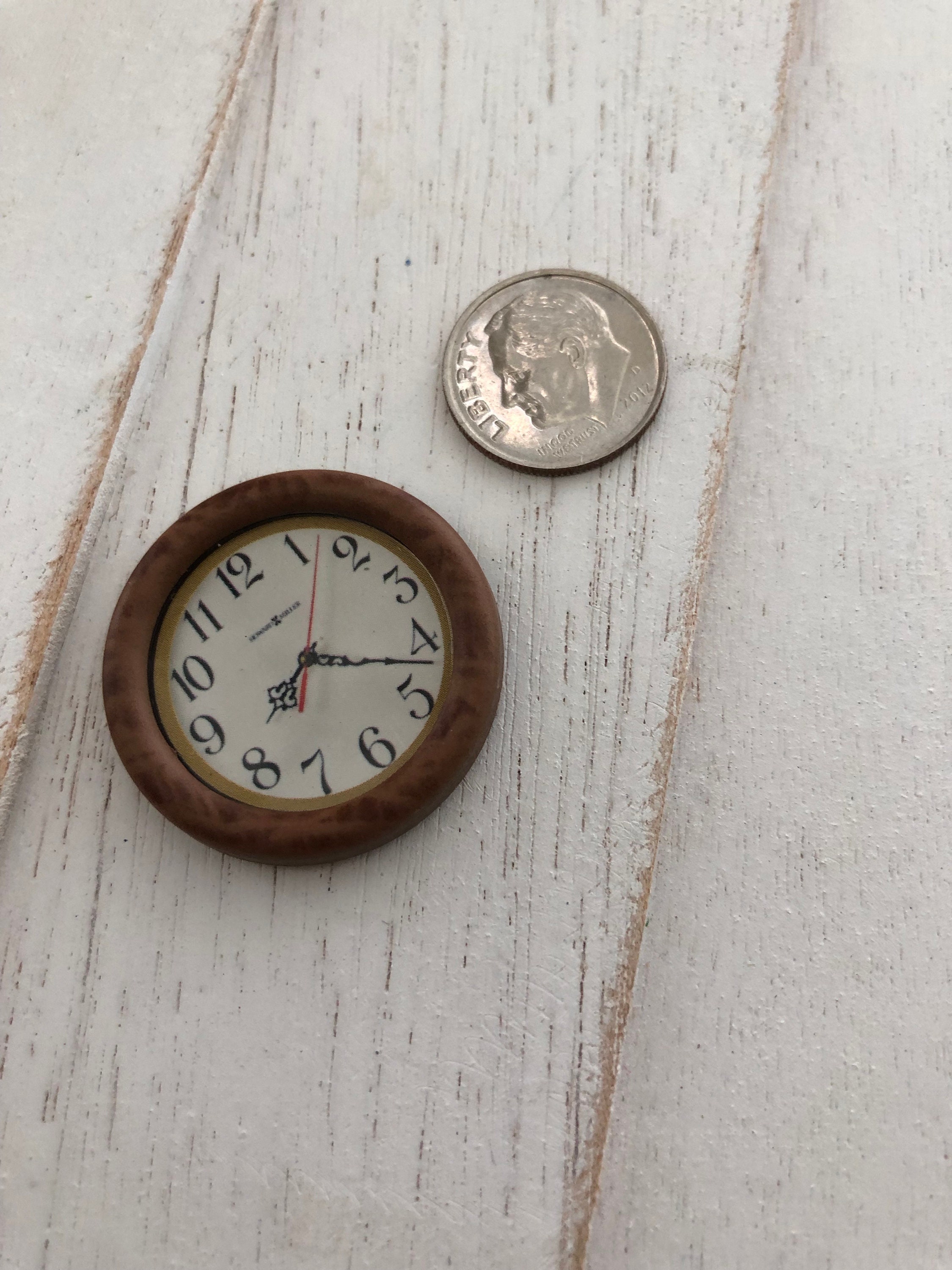 Miniature Wall Clock, Wood Framed Clock, Dollhouse Miniature, 112