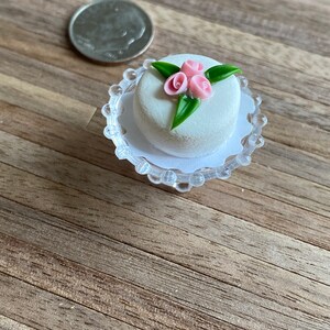 Miniature Frosted Cake on Stand White Cake With Rose on Clear - Etsy