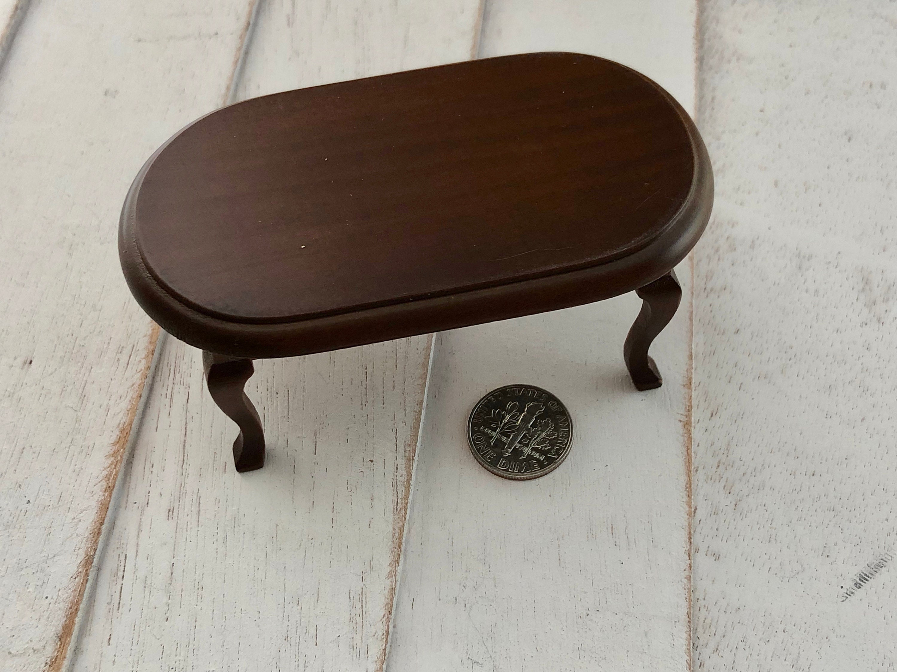 Miniature Coffee Table, Mini Oval Wood Table, Dollhouse Miniature
