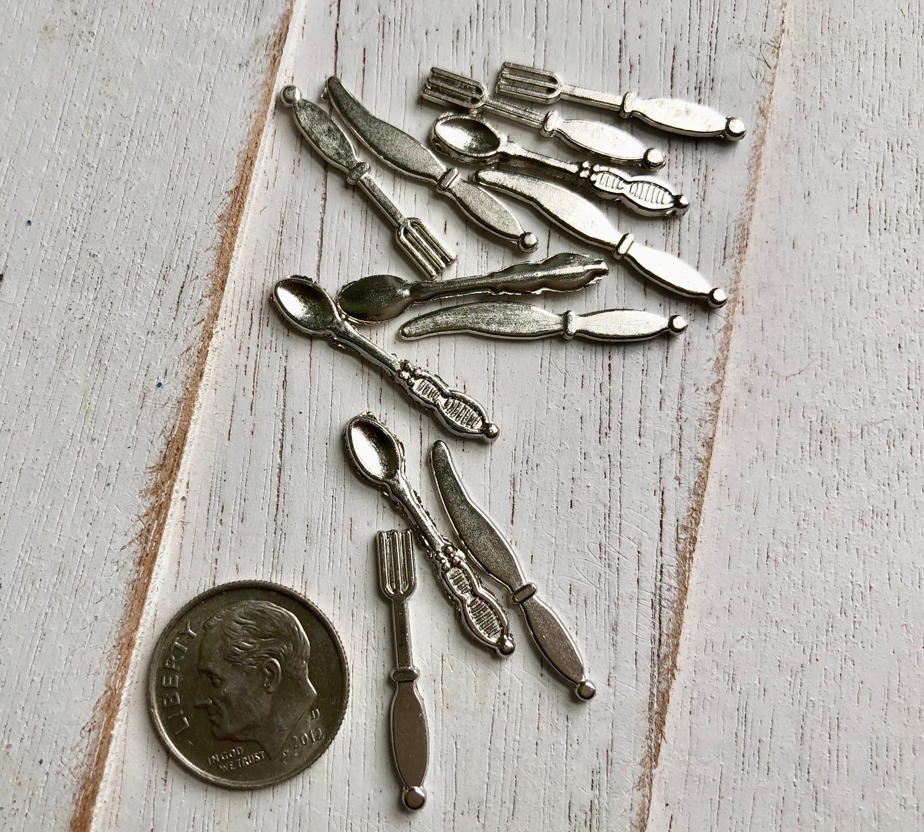 Miniature Silverware Set, 12 Piece Flatware Set, Mini Cutlery, Style 10