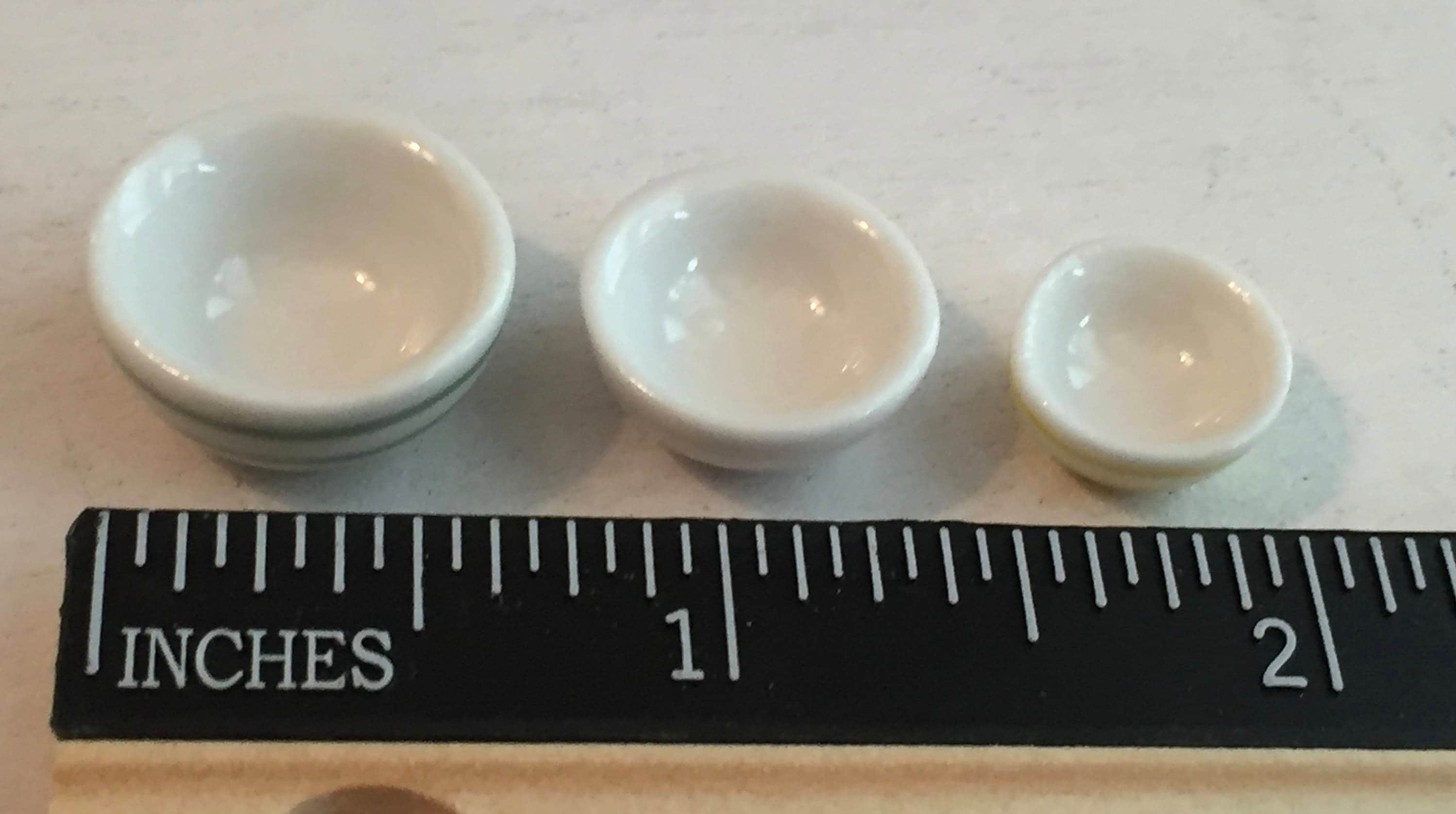 Miniature Striped Nesting Bowls, Ceramic Mixing Bowl Set, Dollhouse