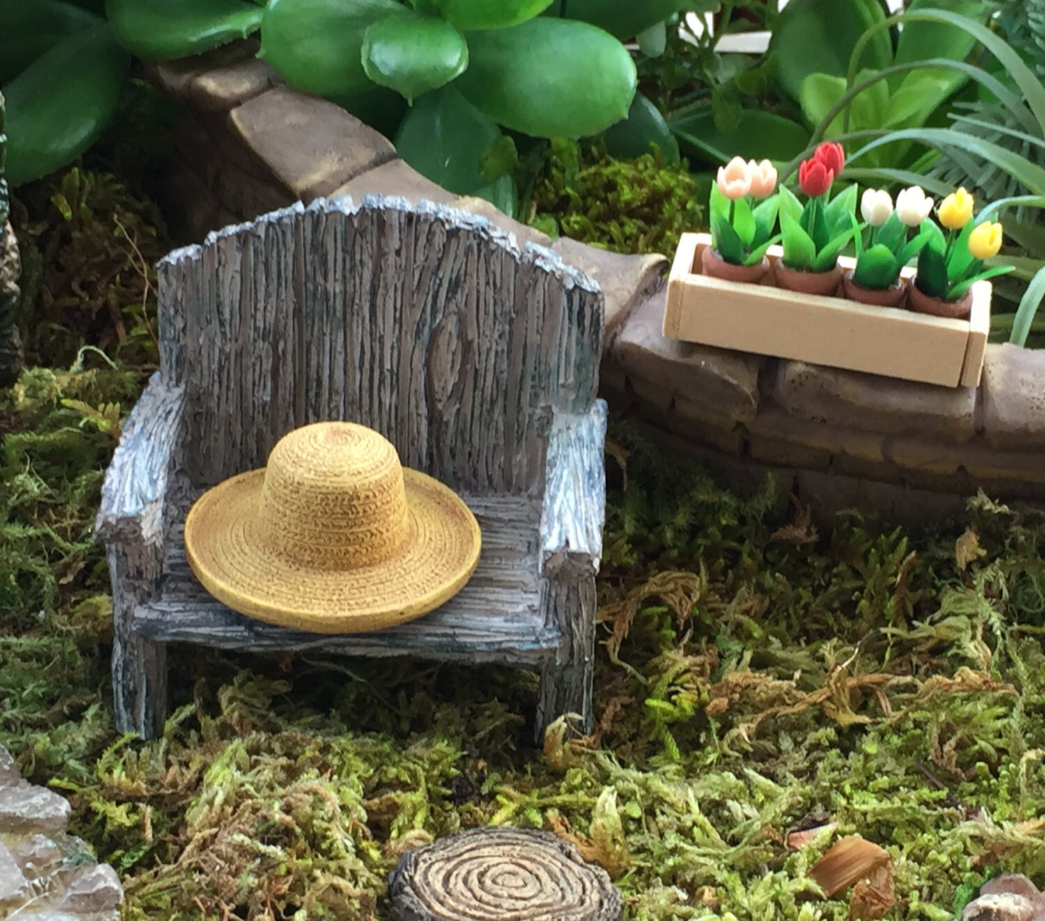 Miniature Hat, Garden Straw Look Hat, Dollhouse Miniature, Miniature