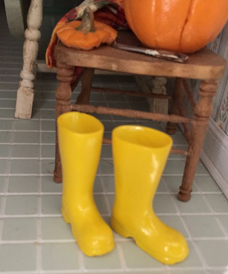 Miniature Dollhouse Pair of Yellow Rain Boots