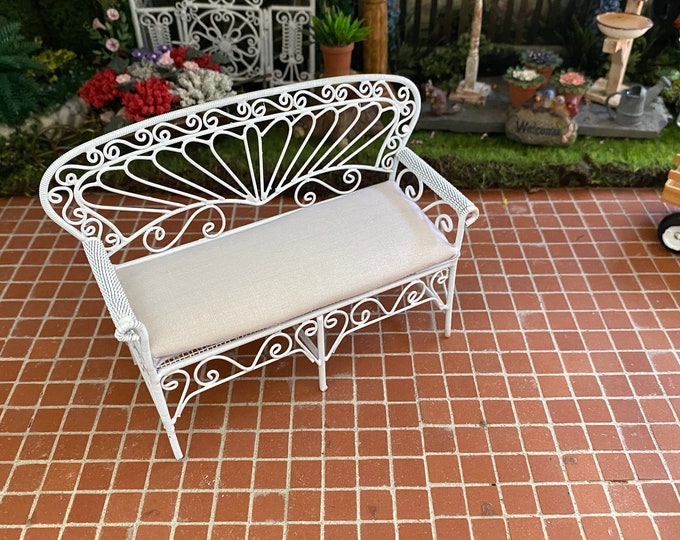 Miniature Settee, White White Bench Settee With Cushion, Style #122, Dollhouse Miniature Furniture, 1:12 Scale, Dollhouse Bench, Settee